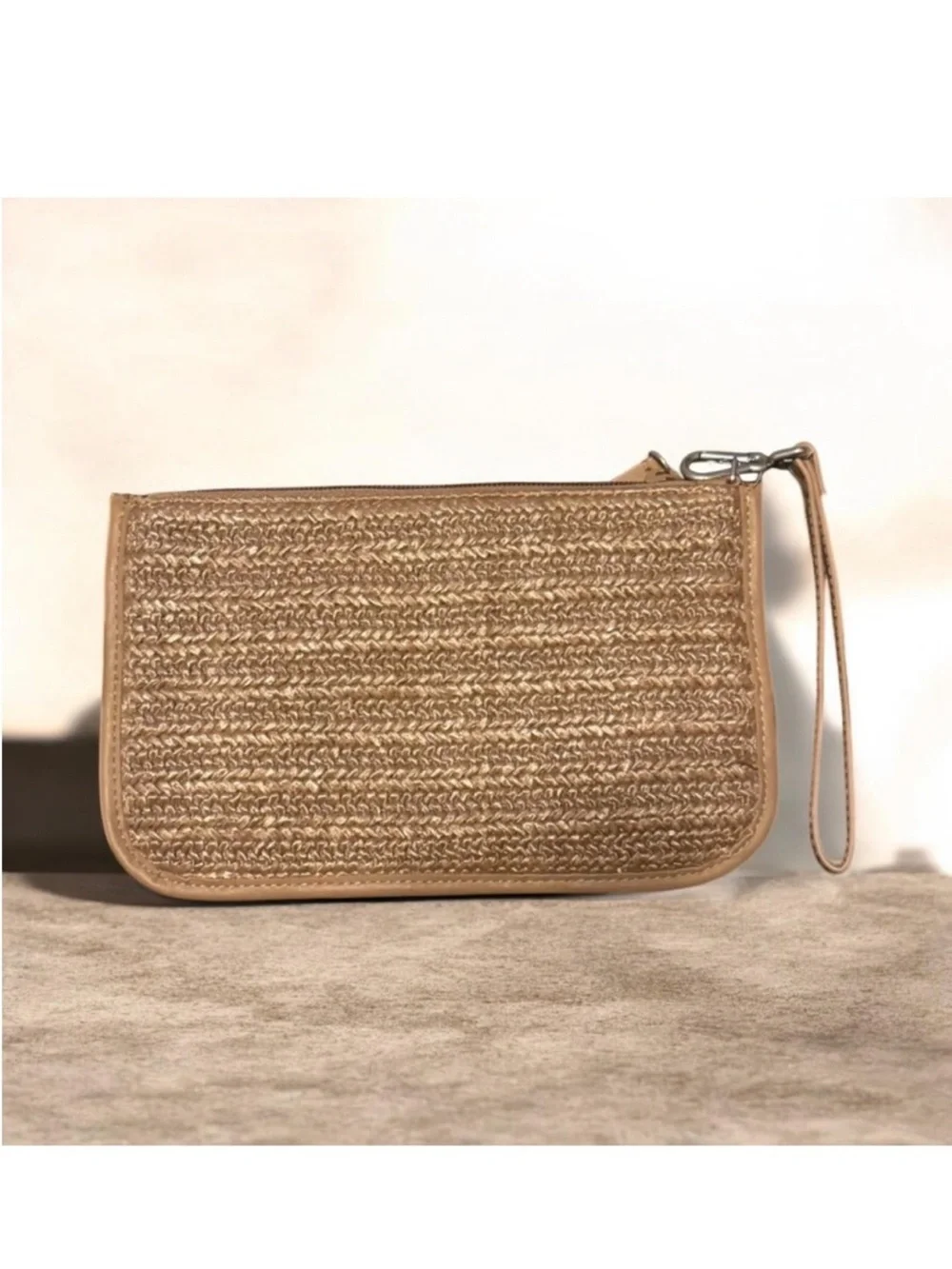 Like New ~ Vera Bradley Straw Wristlet with Embroidered Fish - Natural/Tan